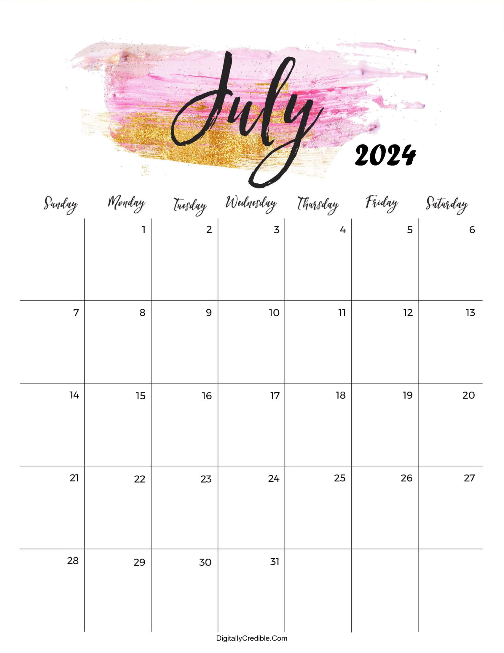 Cute Calendar July 2024