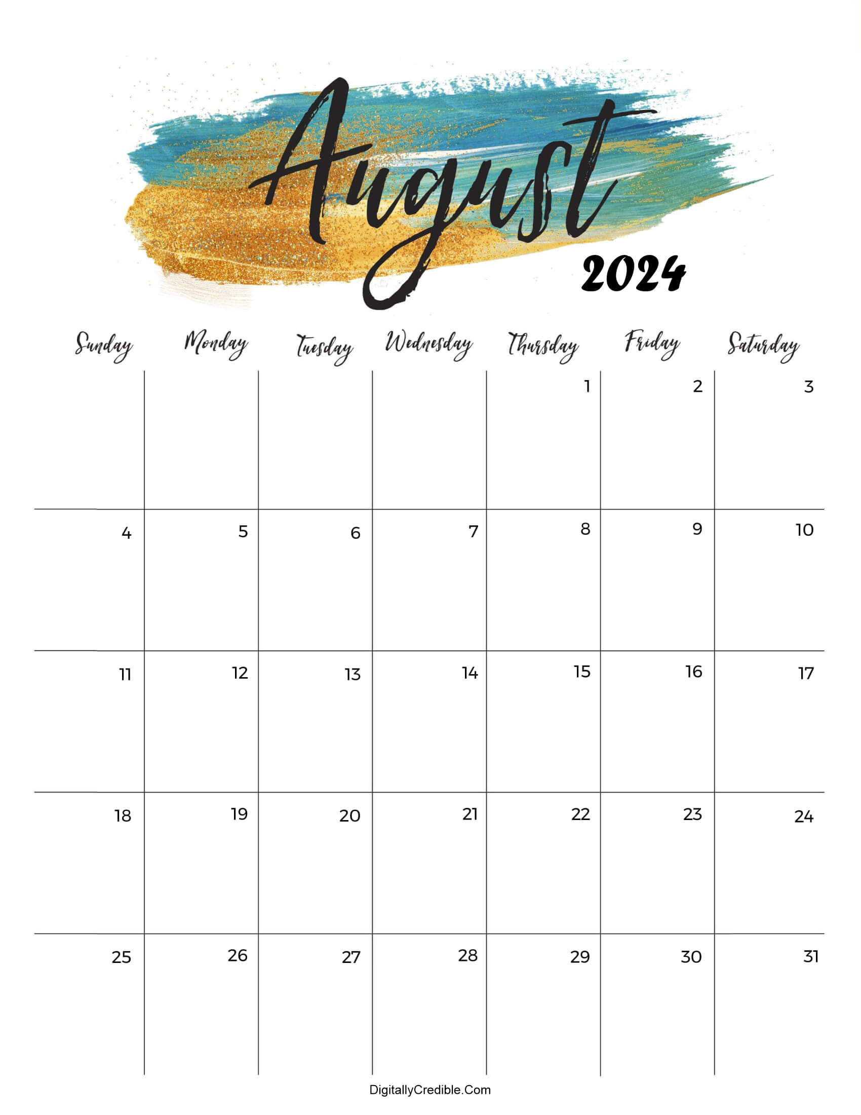 Cute Calendar August 2024