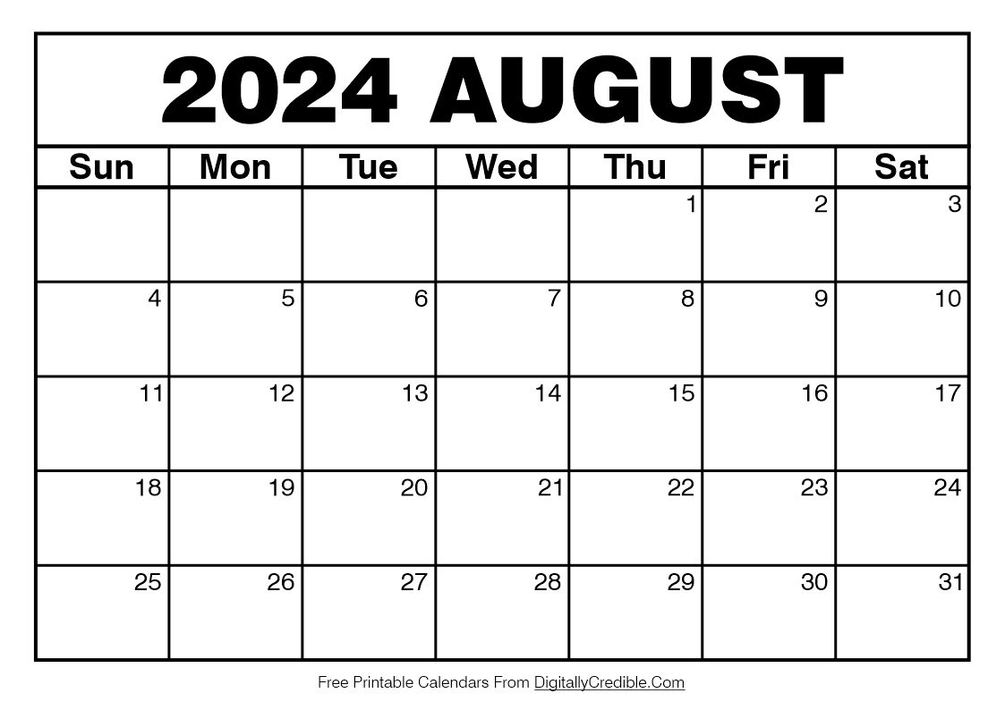 Printable August 2024 Calendar