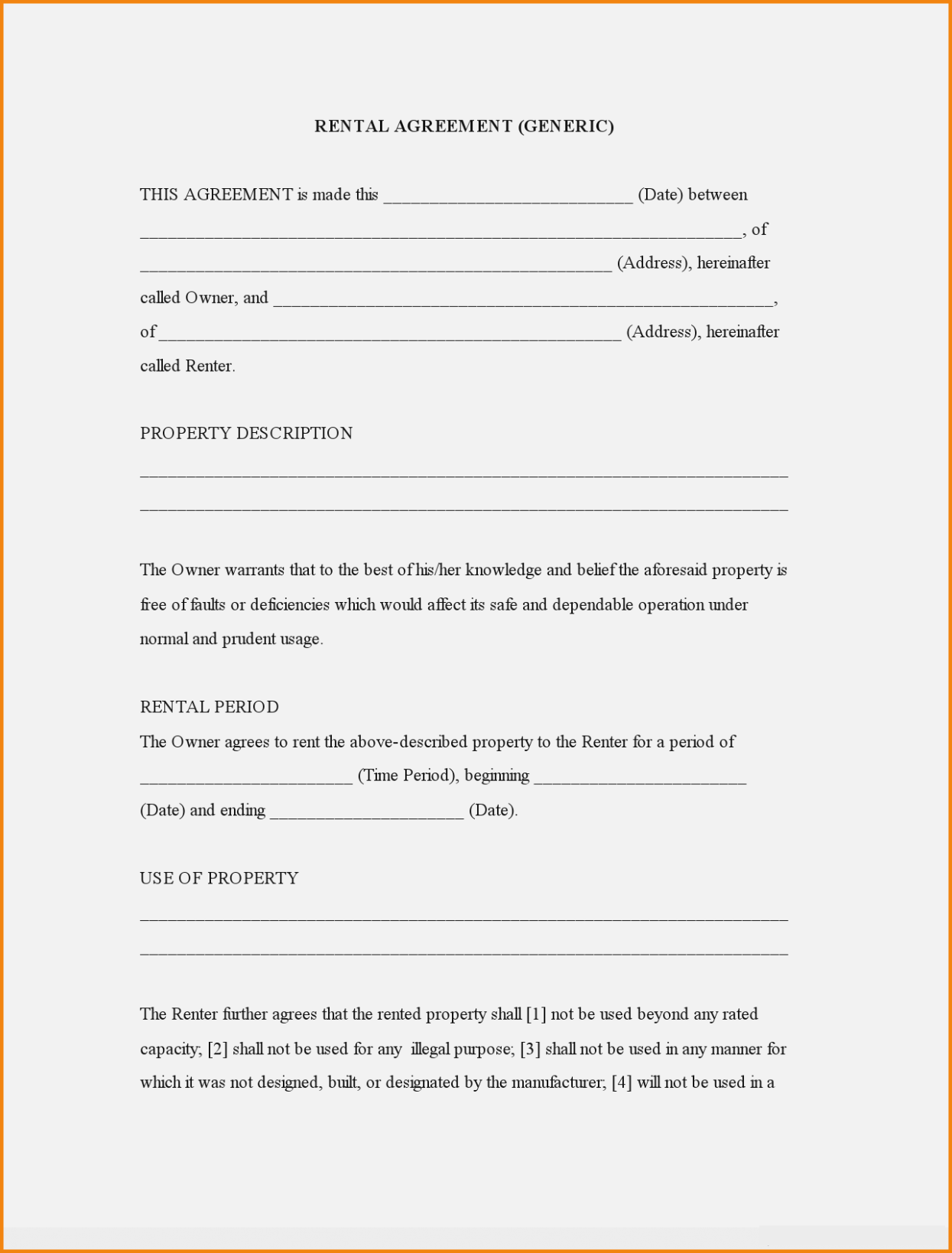 Free Printable Basic Rental Agreement Word