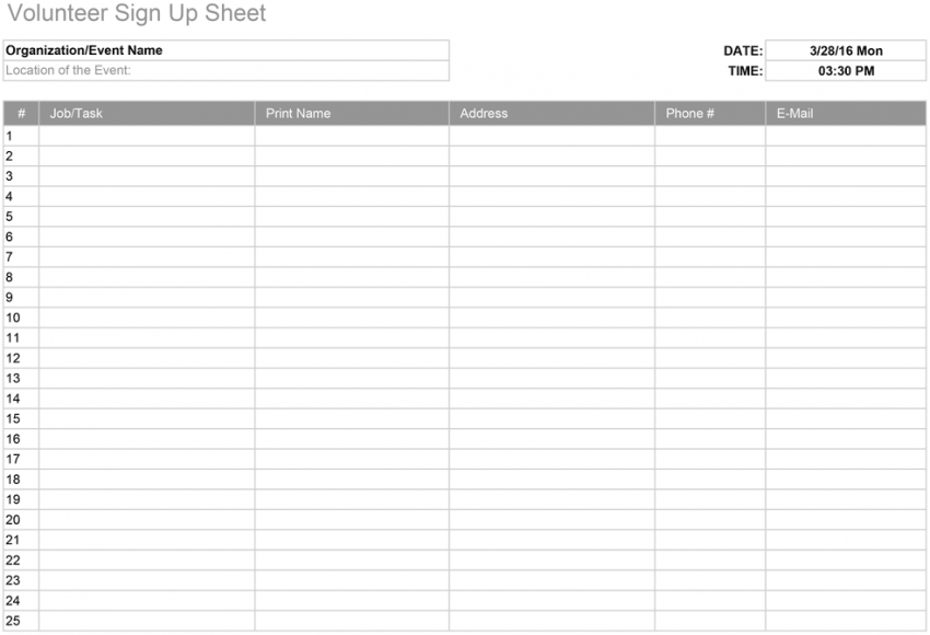 Sign Up Sheet Template With Time Slot - Digitally Credible Calendars ...