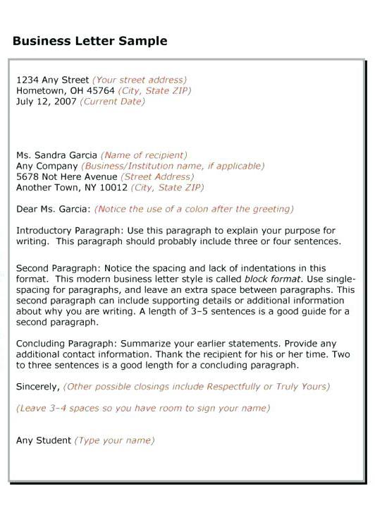 Printable Business Letter Format Sample Template - Digitally Credible ...