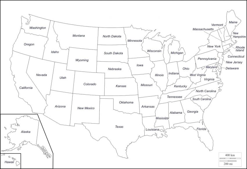 Map US States and Capitals Worksheets Printable