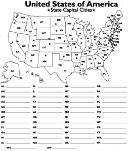 Map US States and Capitals Worksheets Printable