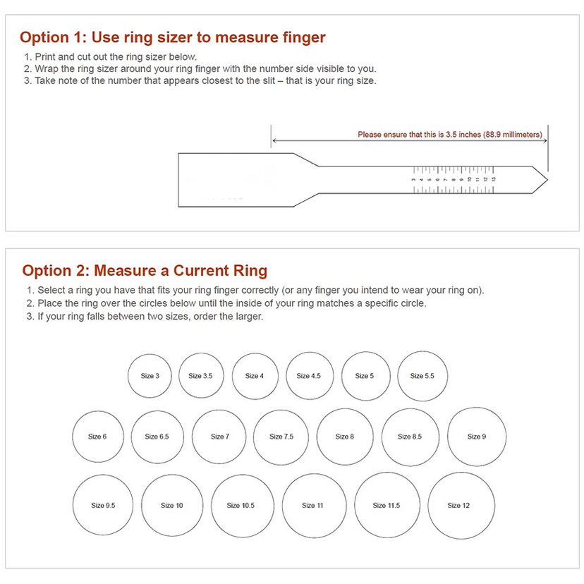 Engagement Wedding Ring Size Chart Printable