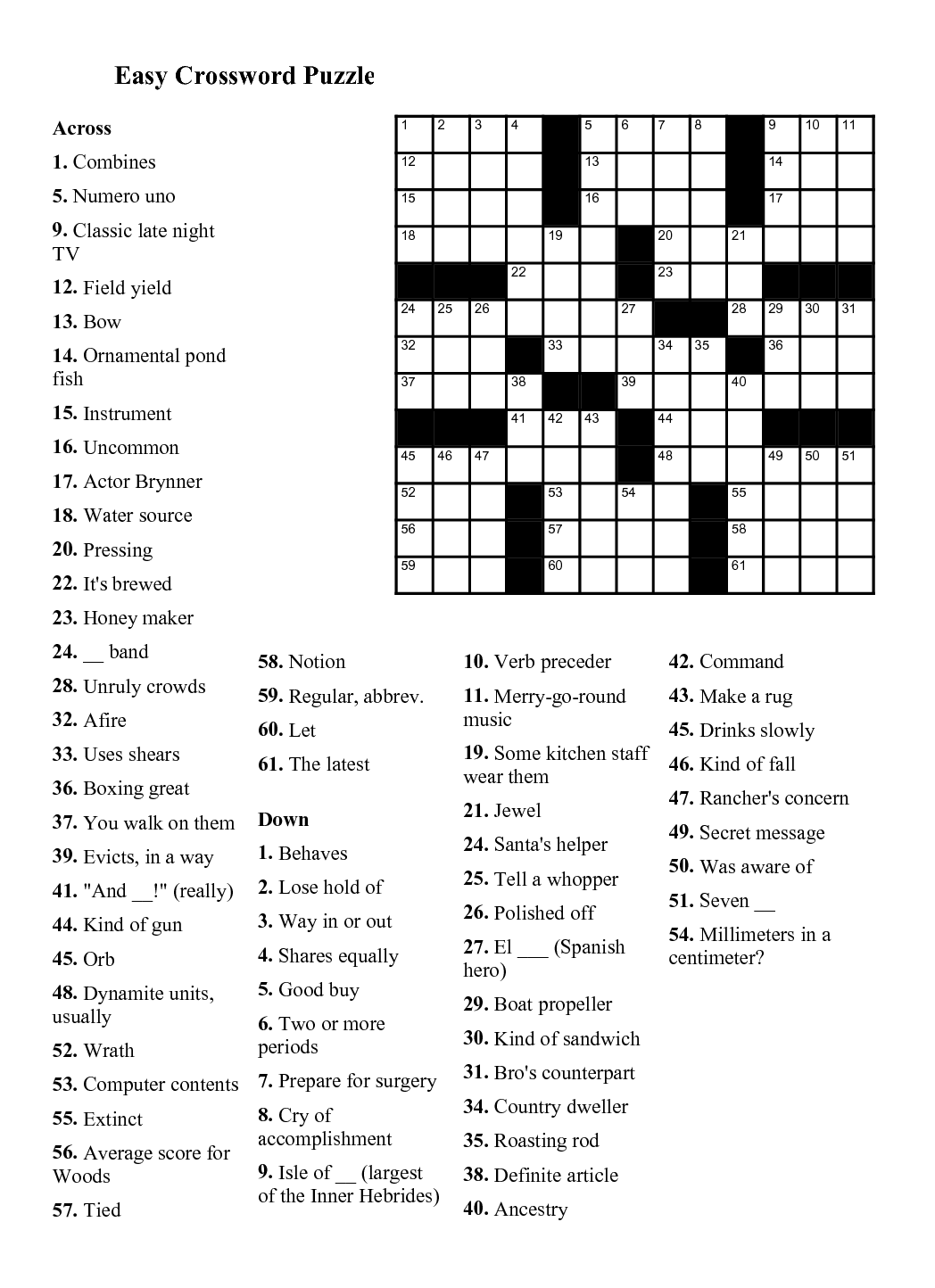the daily commuter crossword puzzles free printable