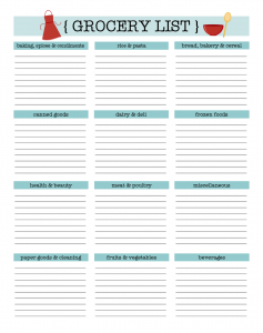 free grocery list template excel