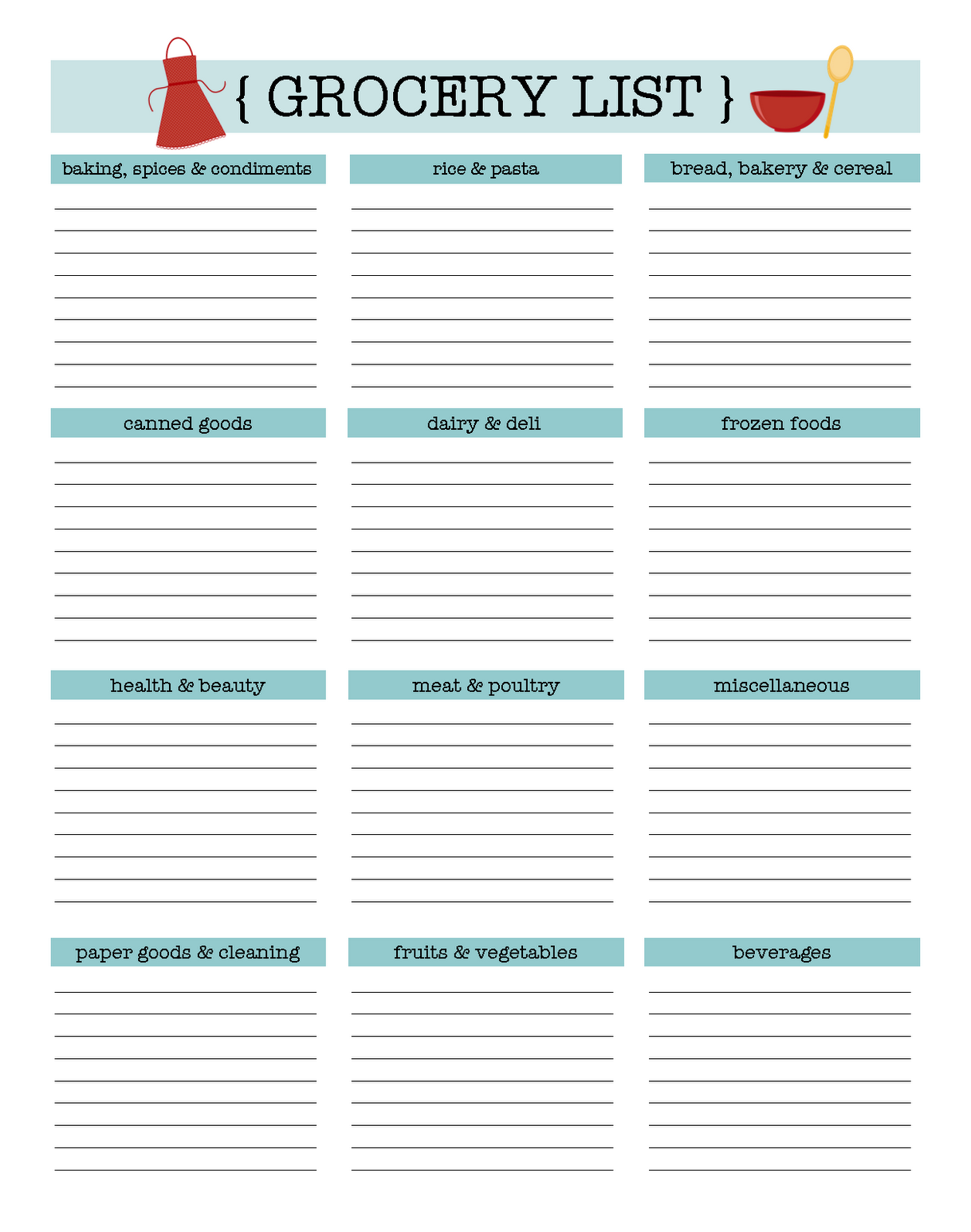 Excel Template For Grocery List