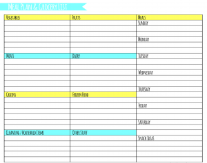 free grocery list template excel