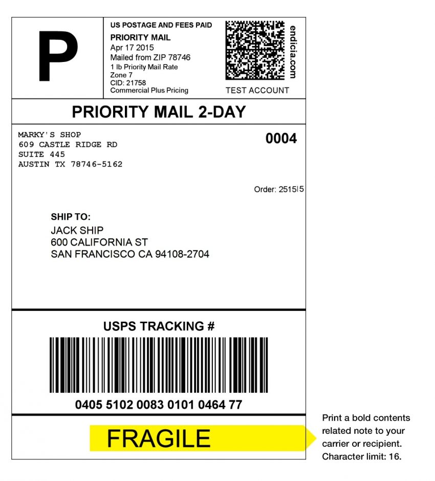 USPS Shipping Label Template Printable