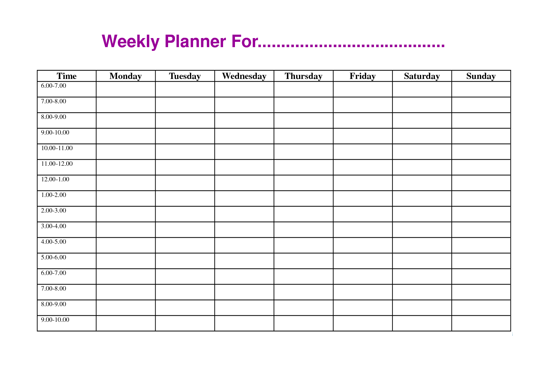 weekly work schedule template printable