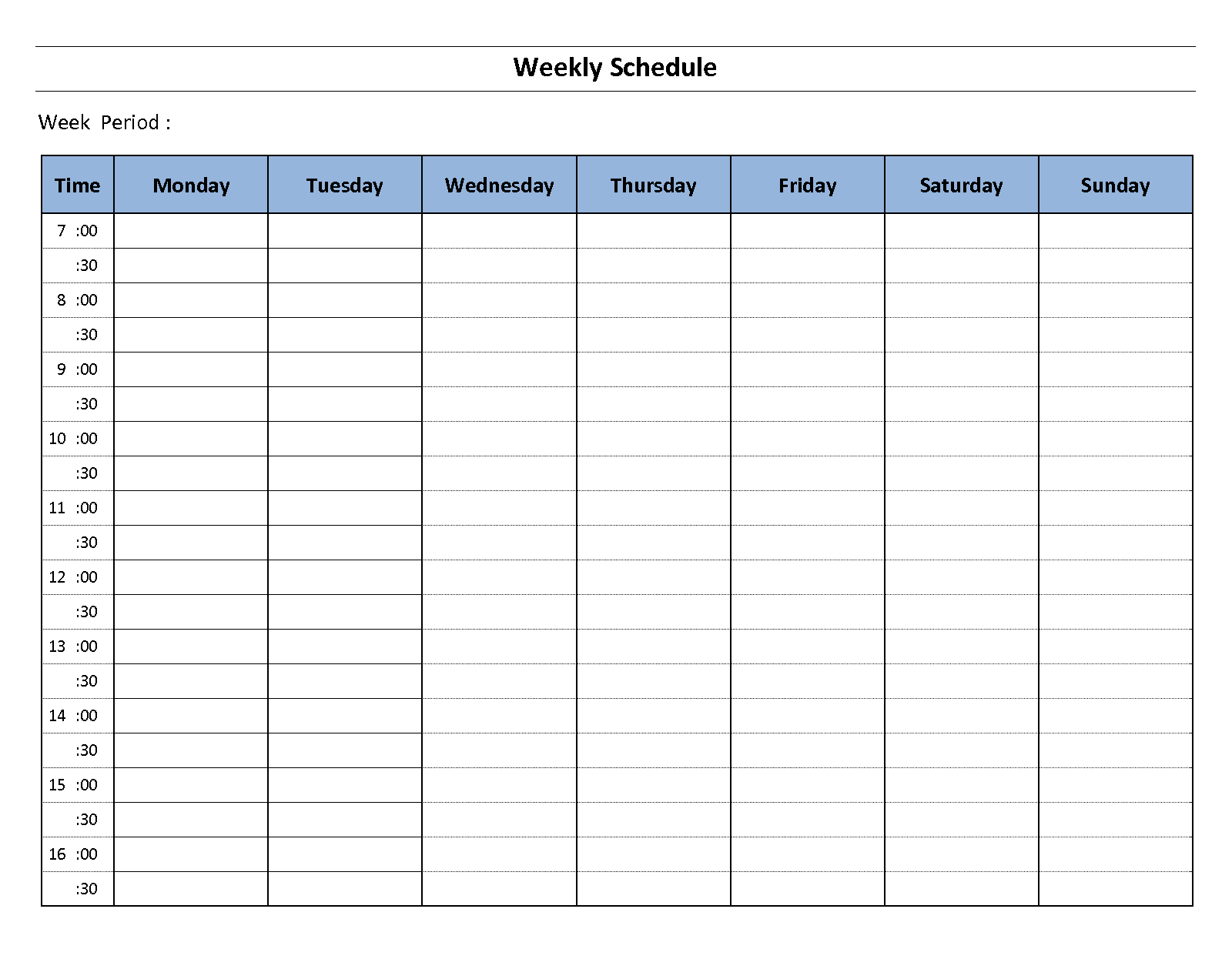 Weekly work schedule Word template