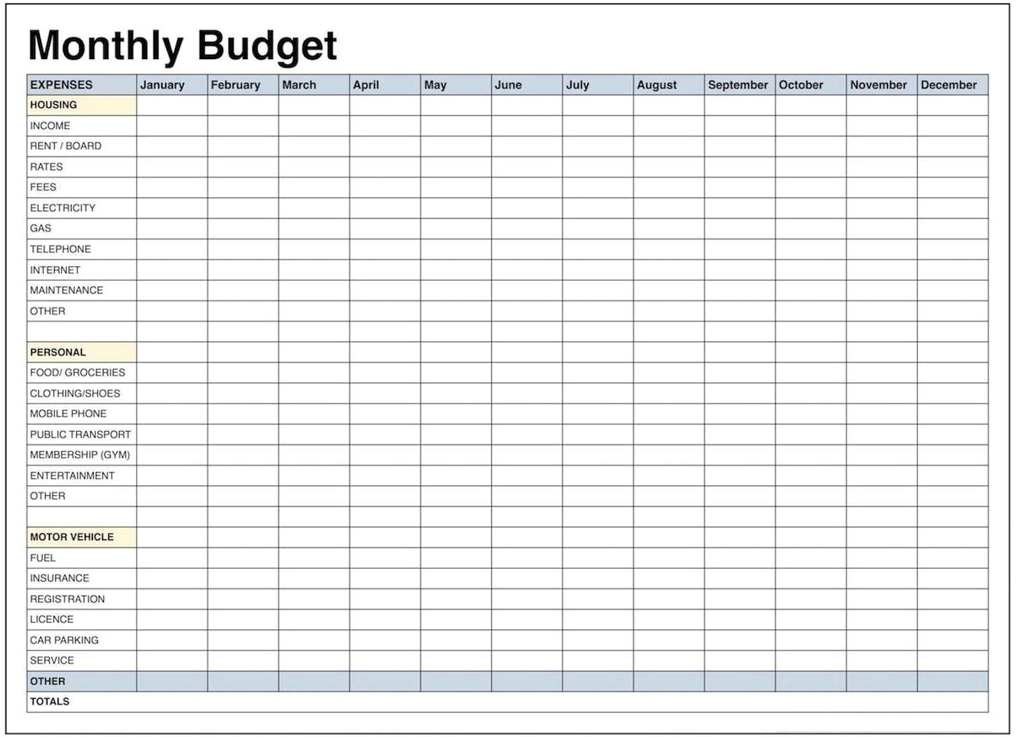 monthly budget template xls
