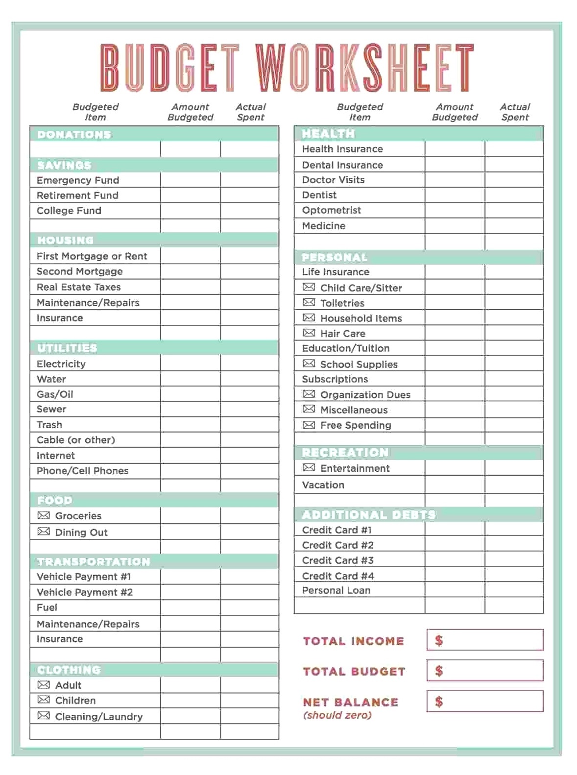 excel household budget template free