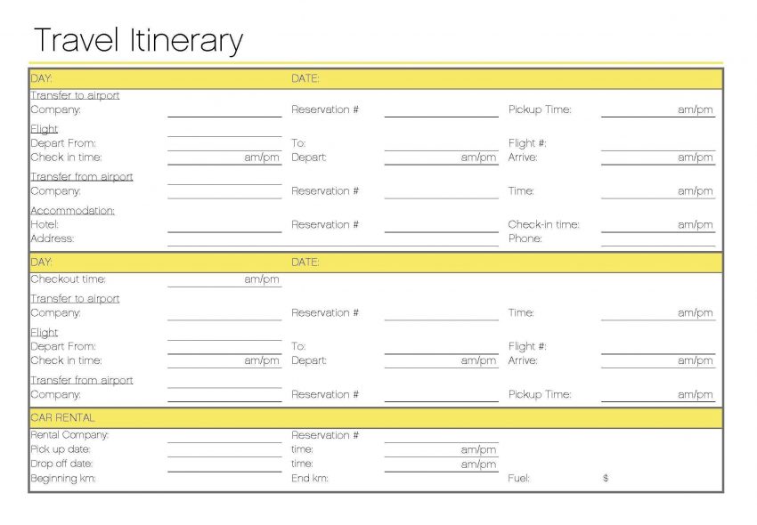 microsoft word business travel itinerary template